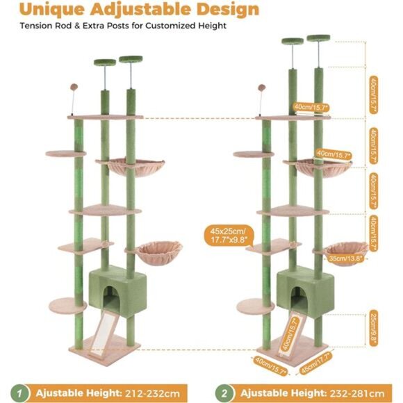 6 Tiers Tower Fit for 7-9 Feet Ceiling w/ Cat Condo Hammock & Sisal Covered Post - Picture 6 of 8